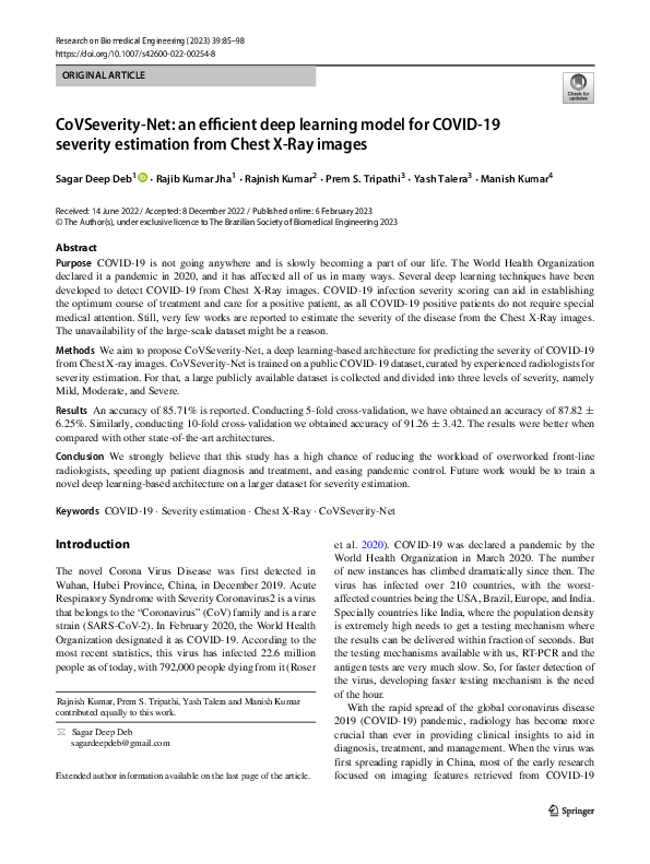 (PDF) CoVSeverity-Net: an efficient deep learning model for COVID-19 ...