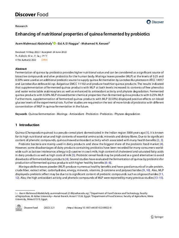 (PDF) Enhancing of nutritional properties of quinoa fermented by probiotics
