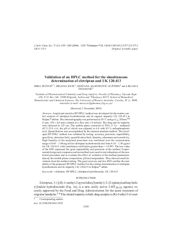 (PDF) Validation of an HPLC method for the simultaneous determination ...