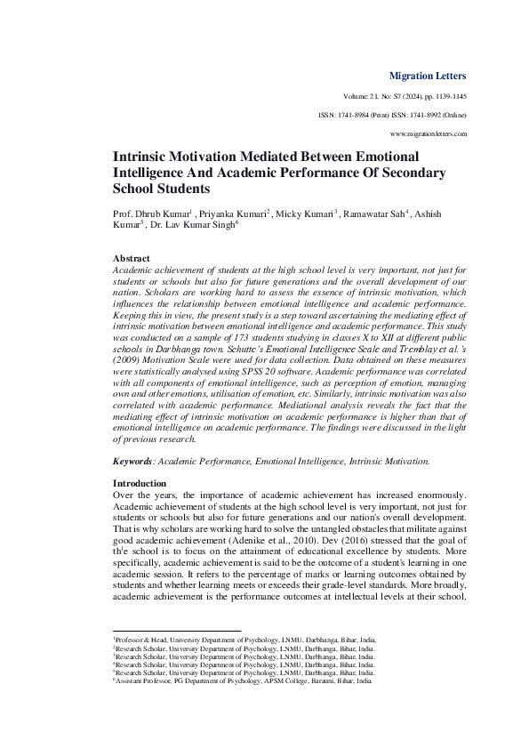 (PDF) Intrinsic Motivation Mediated Between Emotional Intelligence And ...