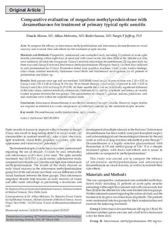 (PDF) Comparative evaluation of megadose methylprednisolone with ...