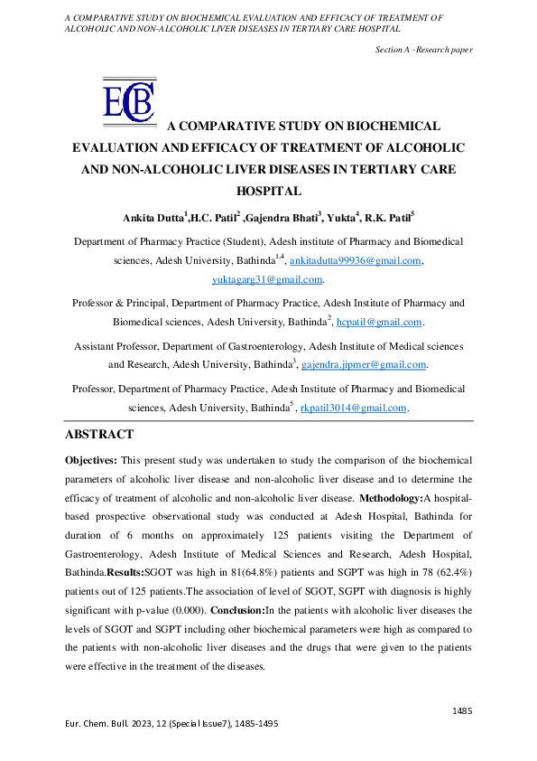 (PDF) A COMPARATIVE STUDY ON BIOCHEMICAL EVALUATION AND EFFICACY OF ...