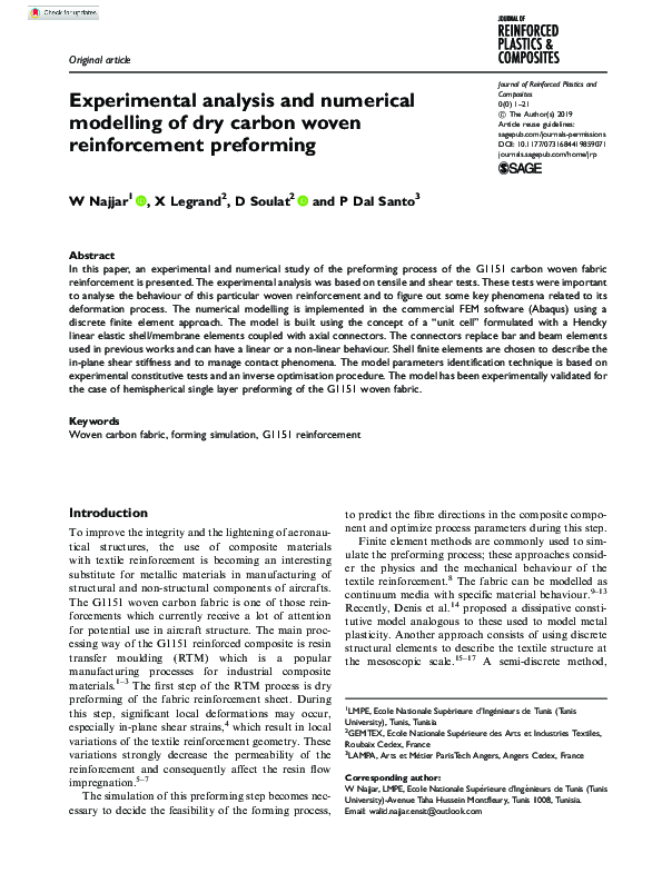 (PDF) Experimental analysis and numerical modelling of dry carbon woven ...