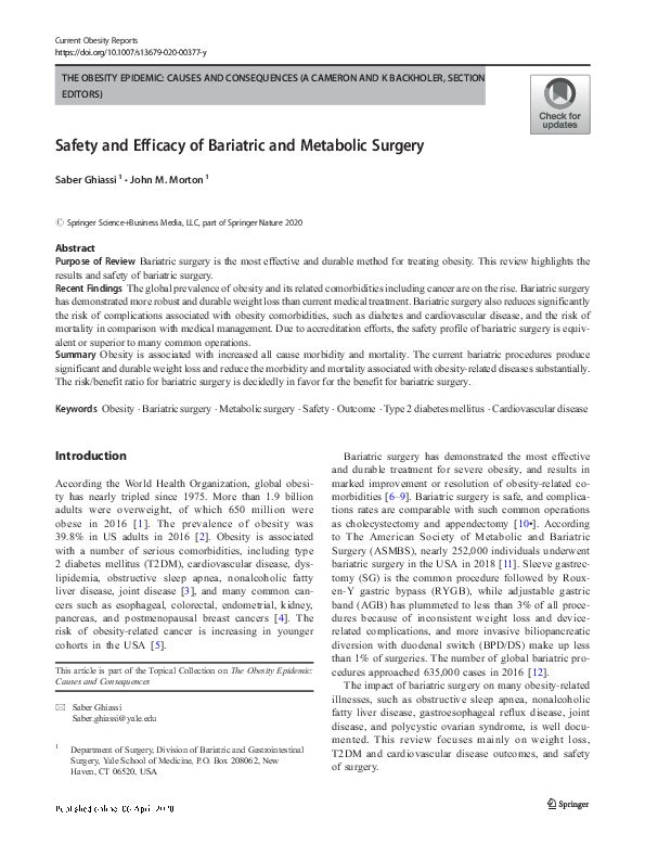 (PDF) Safety and Efficacy of Bariatric and Metabolic Surgery