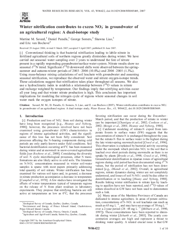 (PDF) Winter nitrification contributes to excess NO3−in groundwater of ...