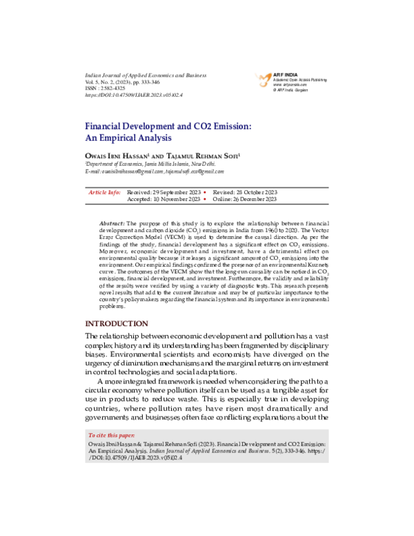 (PDF) Financial Development and CO2 Emission: An Empirical Analysis