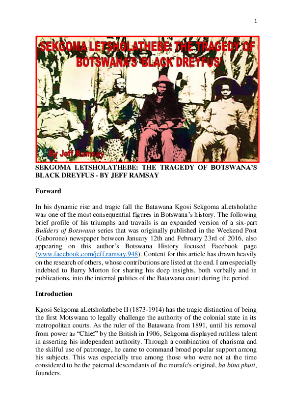 (PDF) SEKGOMA LETSHOLATHEBE: THE TRAGEDY OF BOTSWANA'S BLACK DREYFUS ...