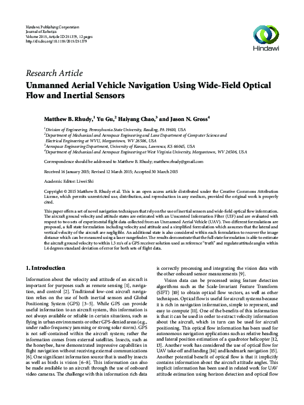 (PDF) Unmanned Aerial Vehicle Navigation Using Wide-Field Optical Flow ...