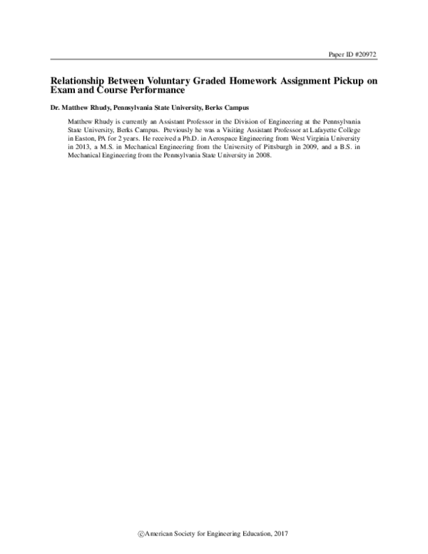(PDF) Relationship Between Voluntary Graded Homework Assignment Pickup ...