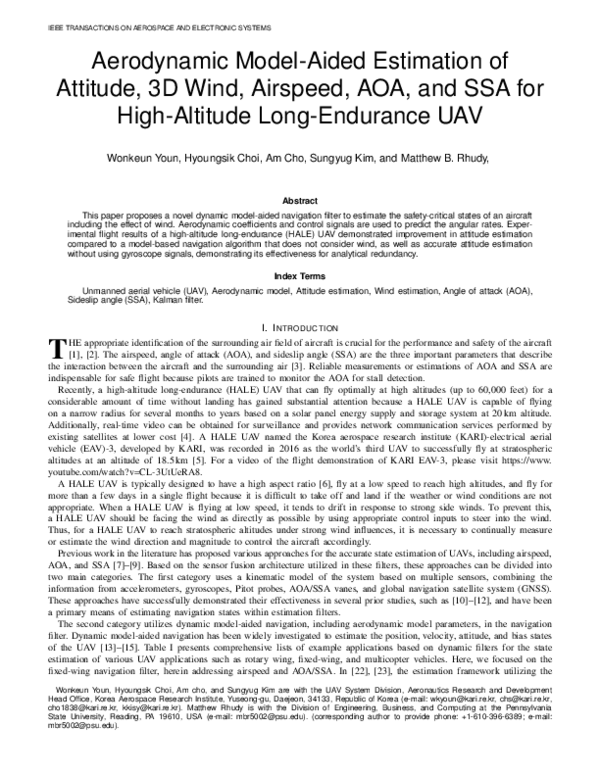 (PDF) Aerodynamic Model-Aided Estimation of Attitude, 3-D Wind ...