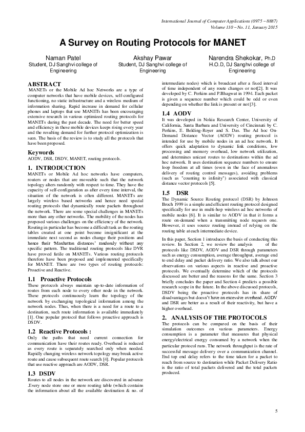 (PDF) A Survey on Routing Protocols for MANET | Akshay Pawar - Academia.edu