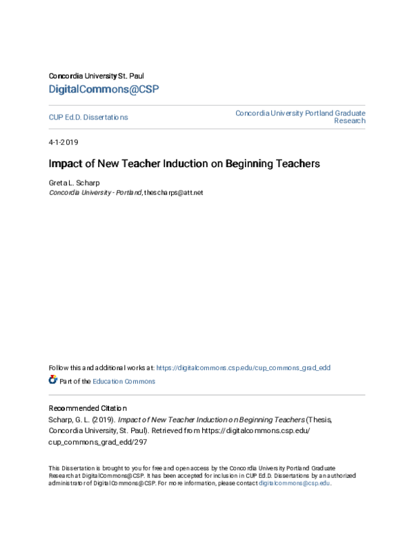 (PDF) Impact of New Teacher Induction on Beginning Teachers