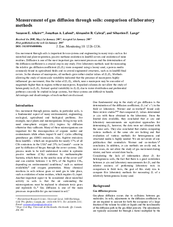 (PDF) Measurement of gas diffusion through soils: comparison of ...