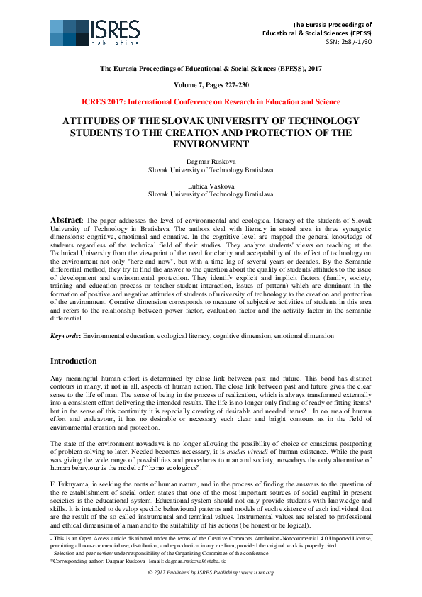 (PDF) Attitudes of the Slovak University of Technology Students to the ...