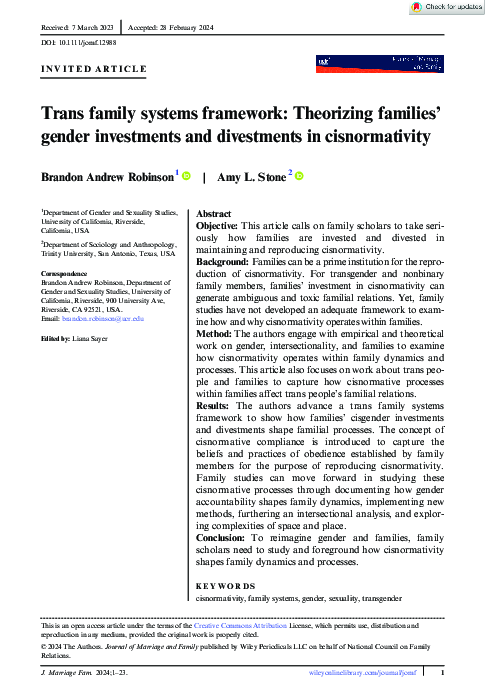 (PDF) Trans family systems framework: Theorizing families' gender ...