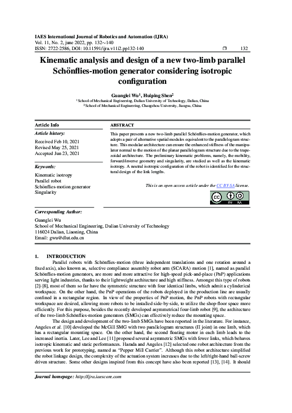 (PDF) Kinematic analysis and design of a new two-limb parallel ...
