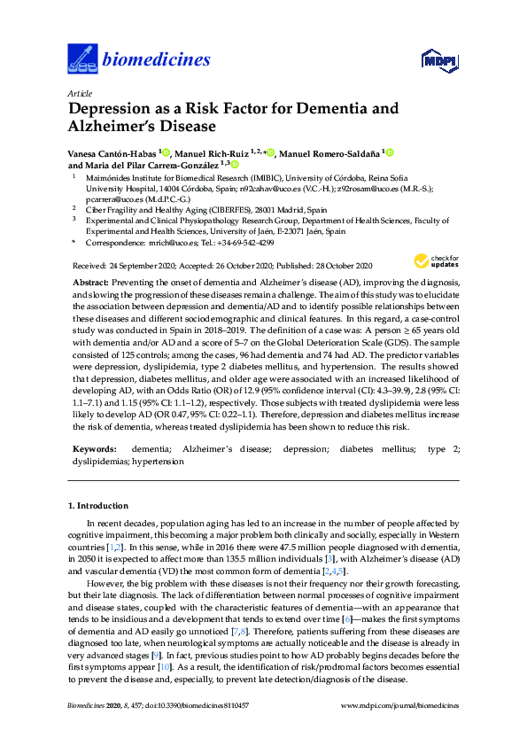 (PDF) Depression as a Risk Factor for Dementia and Alzheimer’s Disease