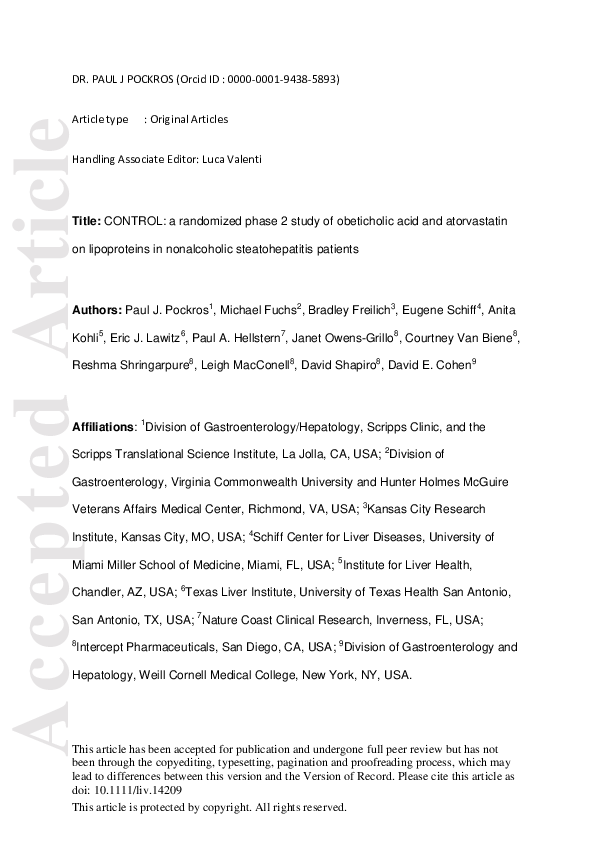 (PDF) CONTROL: A randomized phase 2 study of obeticholic acid and ...