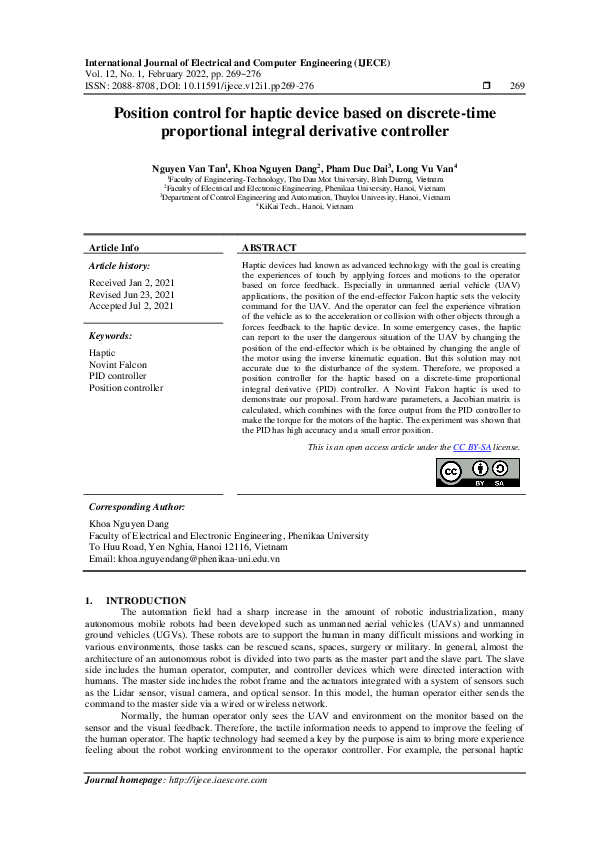 (PDF) Position control for haptic device based on discrete-time ...