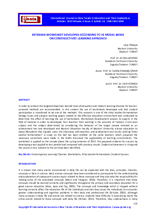 (PDF) Extended Worksheet Developed According to 5E Model Based on ...