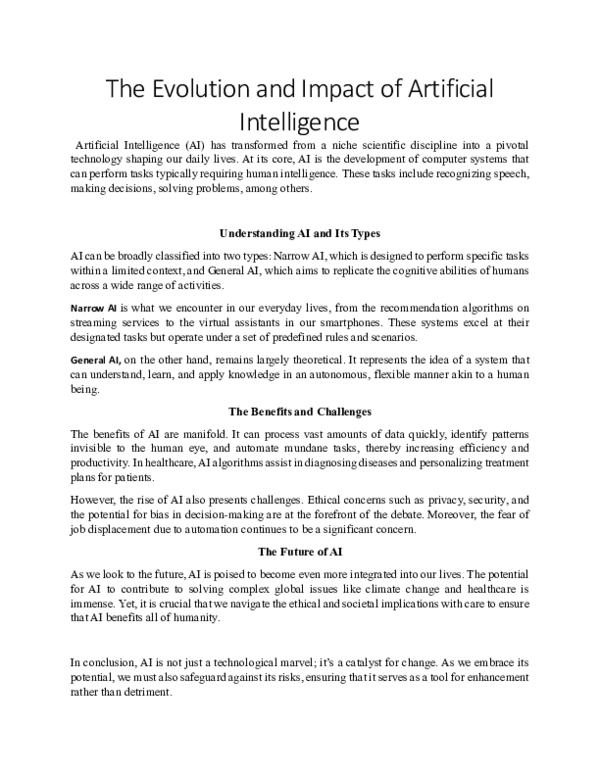 (PDF) The Evolution and Impact of Artificial Intelligence