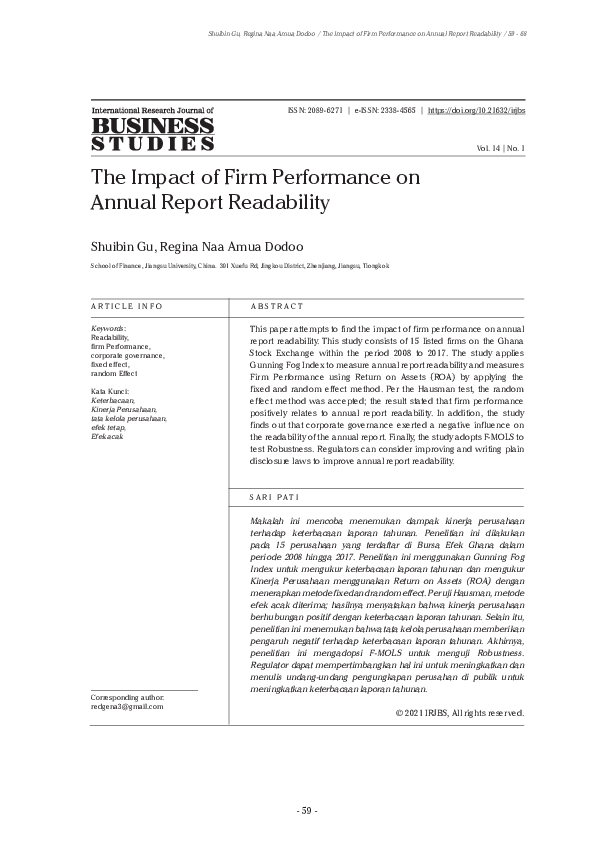 (PDF) The Impact of Firm Performance on Annual Report Readability