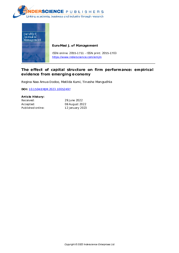 (PDF) The Effect of Capital Structure on Firm Performance; an Empirical ...
