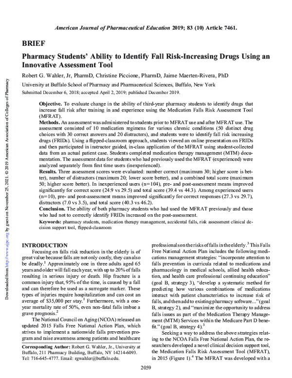 (PDF) Pharmacy Students' Ability to Identify Fall Risk-Increasing Drugs ...
