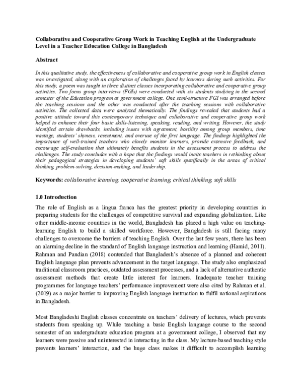 (DOC) Collaborative and Cooperative Group Work in Teaching English at ...