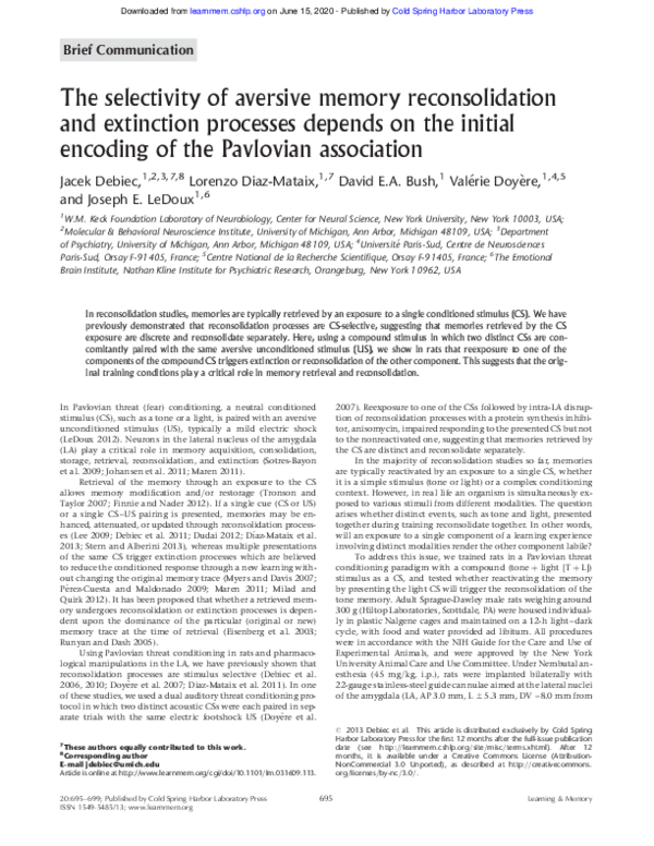 (PDF) The selectivity of aversive memory reconsolidation and extinction ...