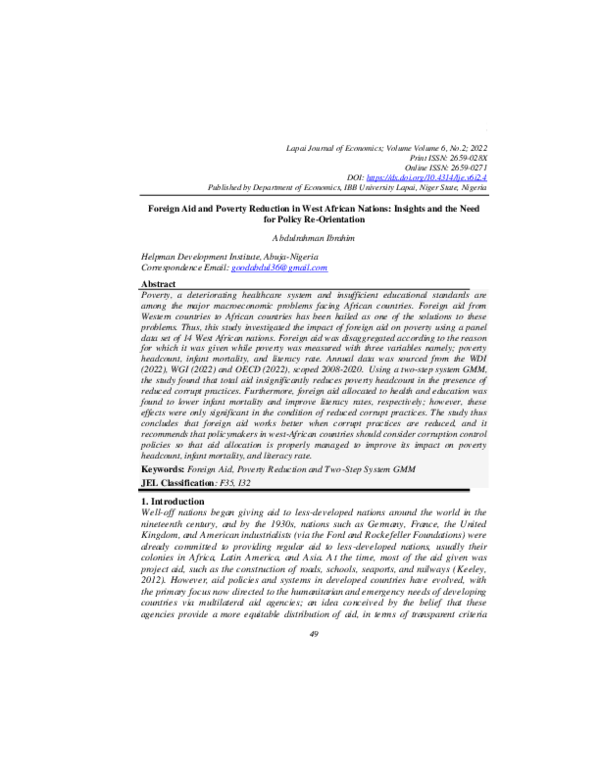 (PDF) Foreign Aid and Poverty Reduction in West African Nations ...