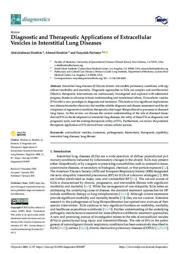 (PDF) Diagnostic and Therapeutic Applications of Extracellular Vesicles ...