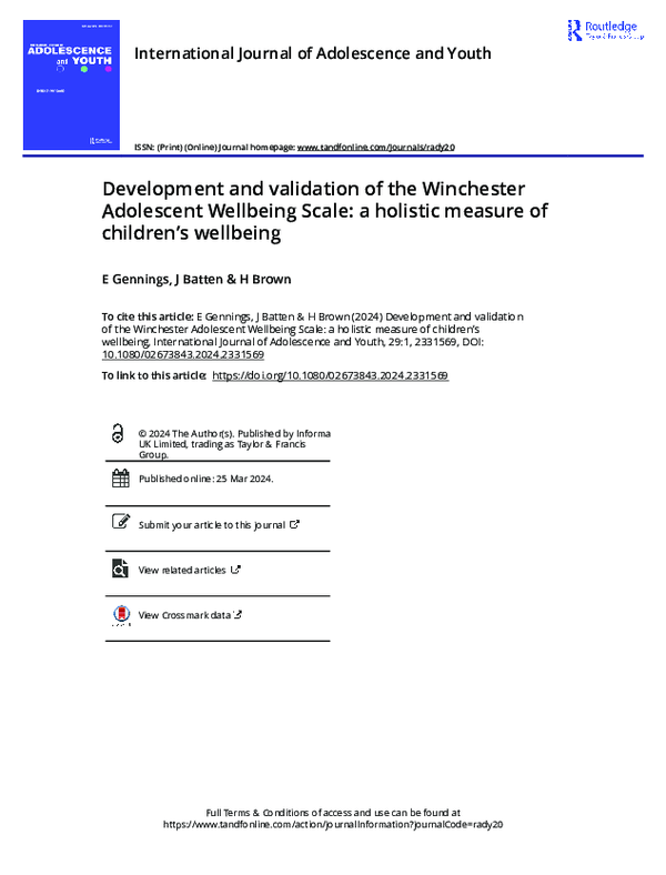 (PDF) Development and validation of the Winchester Adolescent Wellbeing ...