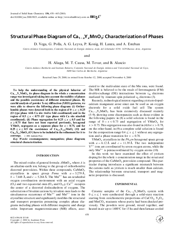 (PDF) Structural Phase Diagram of Ca1−xYxMnO3: Characterization of Phases
