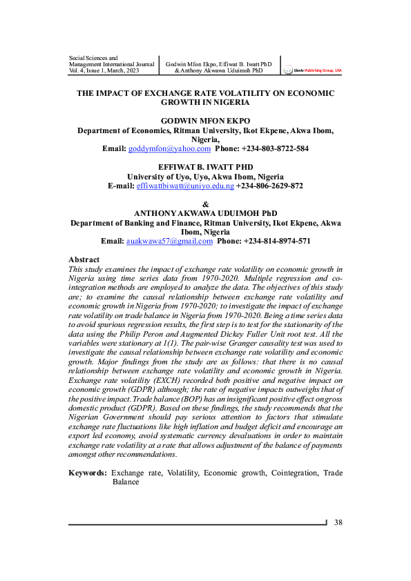 (PDF) The Impact of Exchange Rate Volatility on Economic Growth in Nigeria