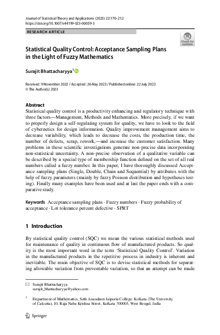 (PDF) Statistical Quality Control: Acceptance Sampling Plans in the ...