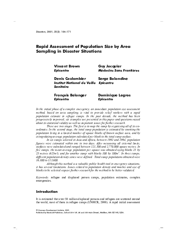 (PDF) Rapid Assessment of Population Size by Area Sampling in Disaster ...