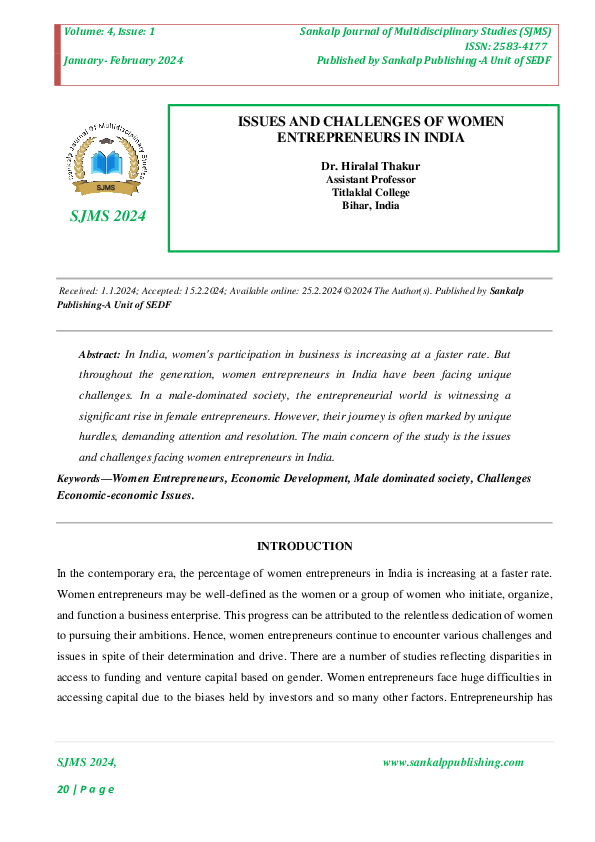 (PDF) ISSUES AND CHALLENGES OF WOMEN ENTREPRENEURS IN INDIA