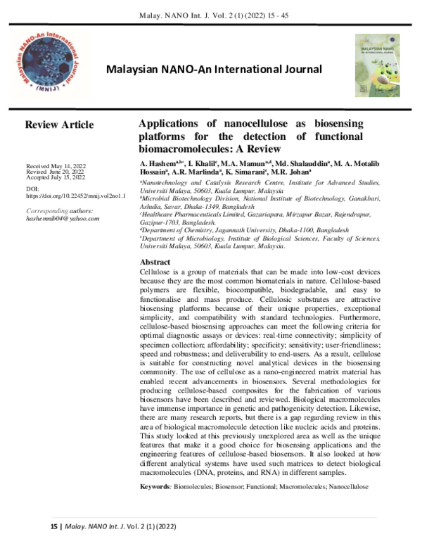 (PDF) Applications of nanocellulose as biosensing platforms for the ...