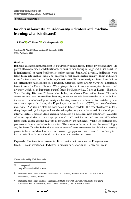 (PDF) Insights in forest structural diversity indicators with machine ...