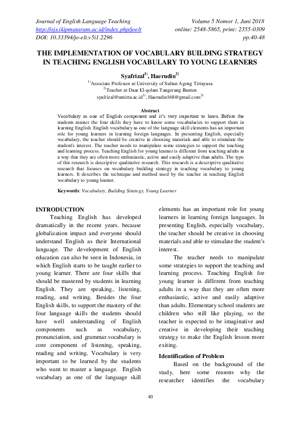 (PDF) The Implementation of Vocabulary Building Strategy in Teaching ...