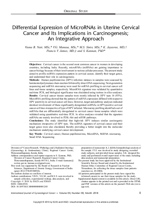 (PDF) Differential Expression of MicroRNAs in Uterine Cervical Cancer ...