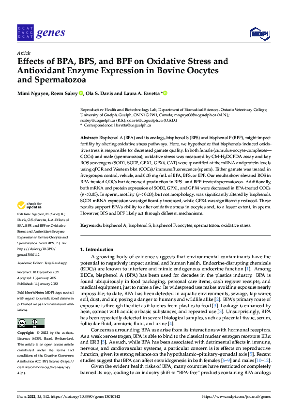 (PDF) Effects of BPA, BPS, and BPF on Oxidative Stress and Antioxidant ...