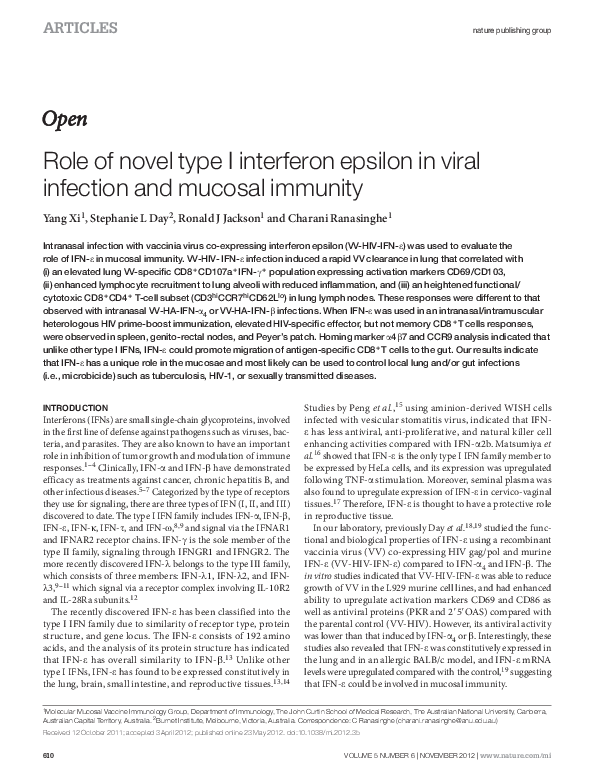 (PDF) Role of novel type I interferon epsilon in viral infection and ...