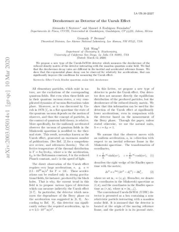 (PDF) Decoherence as a detector of the Unruh effect