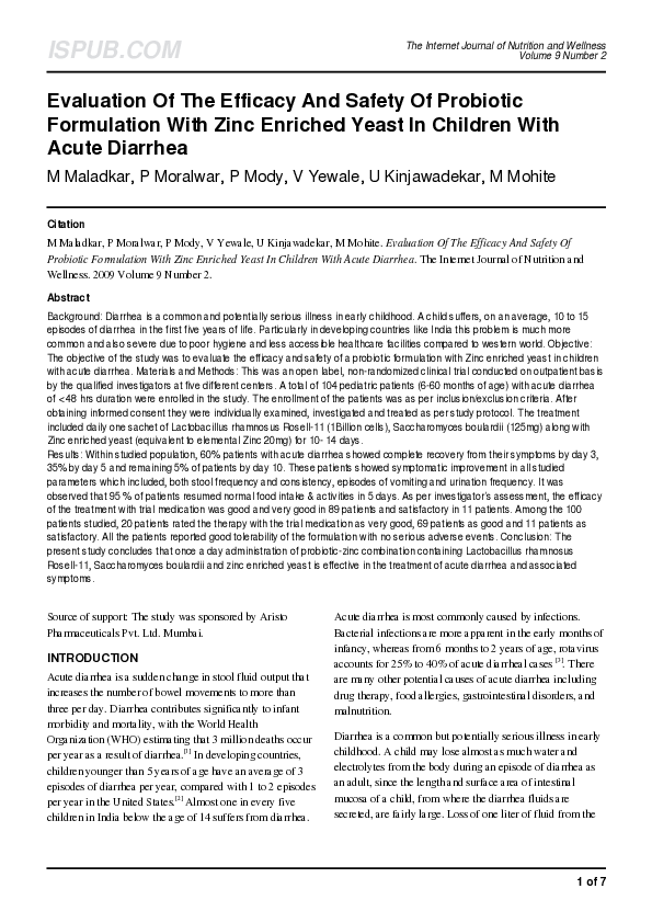 (PDF) Evaluation Of The Efficacy And Safety Of Probiotic Formulation ...