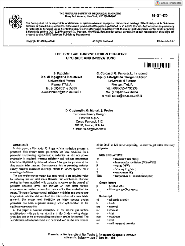 (PDF) The 701F Gas Turbine Design Process: Upgrade and Innovations