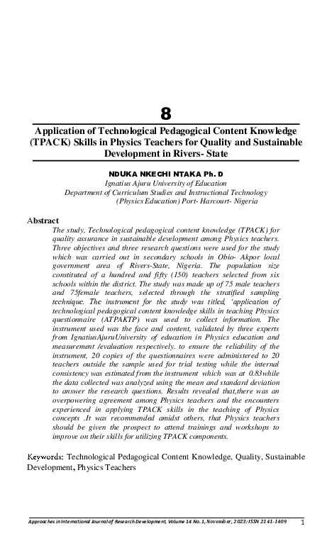 (PDF) Application of Technological Pedagogical Content Knowledge (TPACK ...