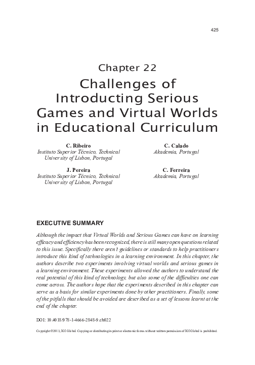 (PDF) Challenges of Introducting Serious Games and Virtual Worlds in ...