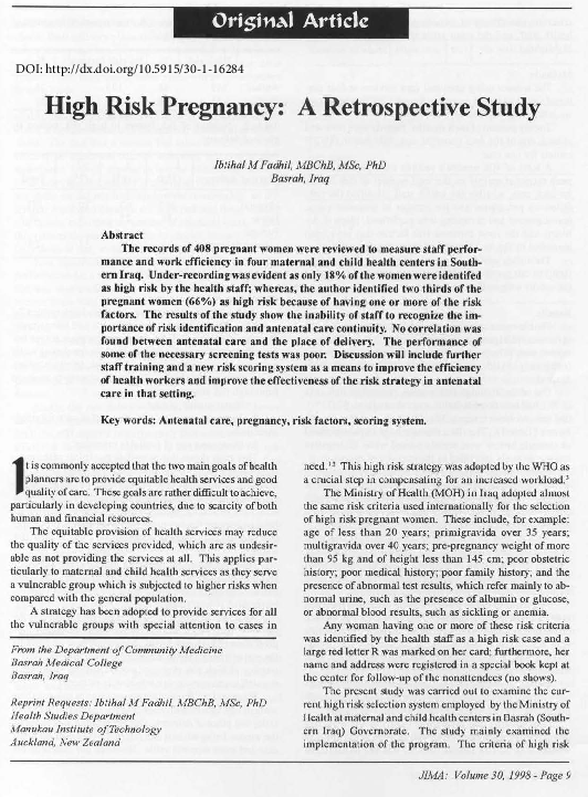 (PDF) High Risk Pregnancy: A Retrospective Study